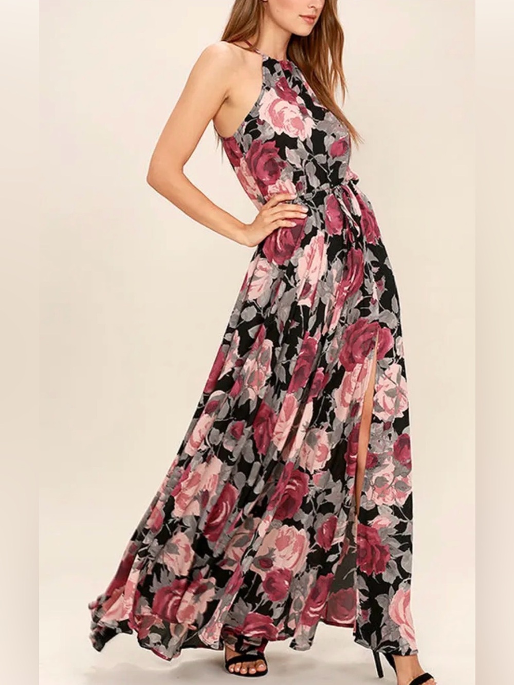 NWT Evening Escape Black Floral Print Maxi - Size XS